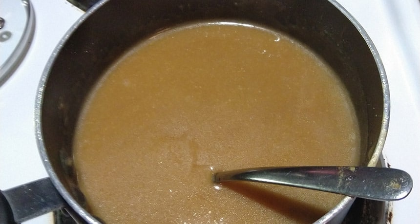 divinely gluten free gravy recipe shown in the pan