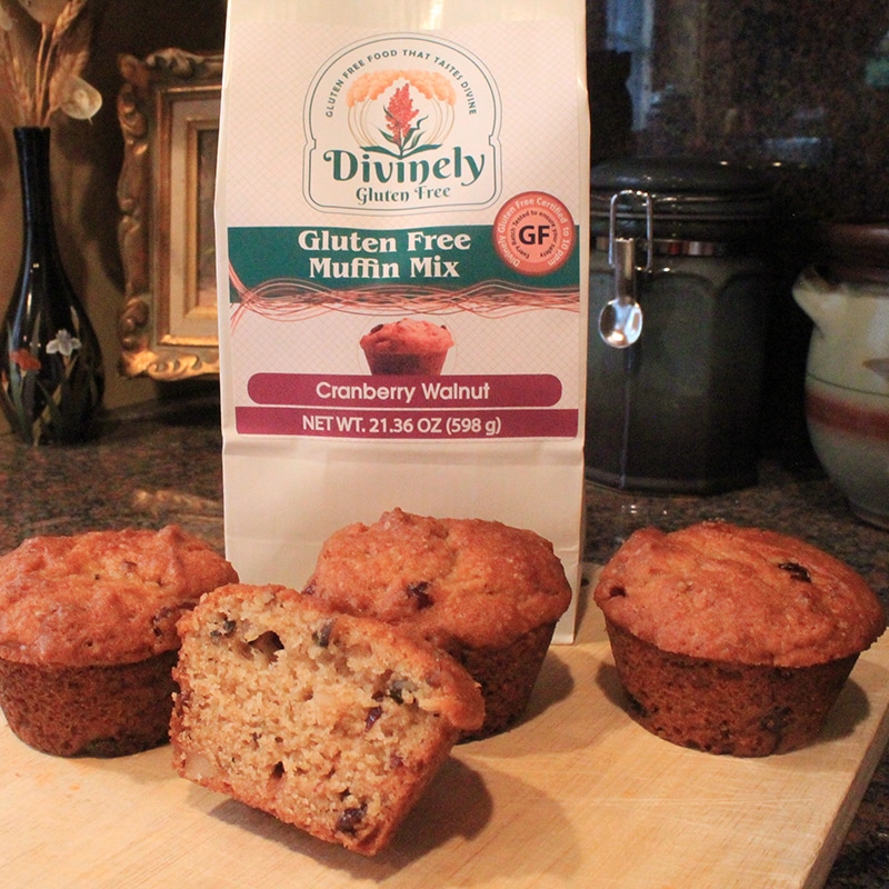 packaging label for gluten free cranberry walnut muffins mix