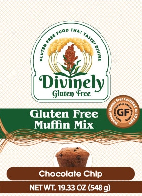 package label for gluten free chocolate chip muffin baking mix