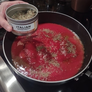 passata, bracciole and seasoning