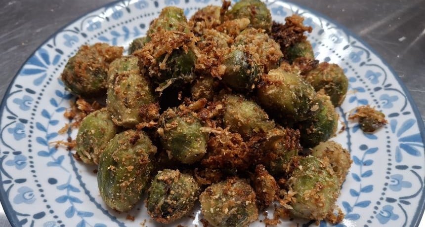 gluten free bread crumbs baked on brussel sprouts